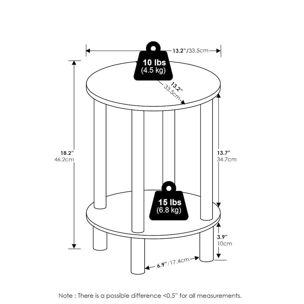 2-Tier Round Wooden End Table, Side Table, Espresso/Black