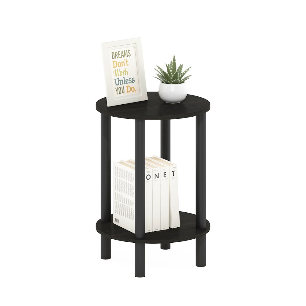 2-Tier Round Wooden End Table, Side Table, Espresso/Black