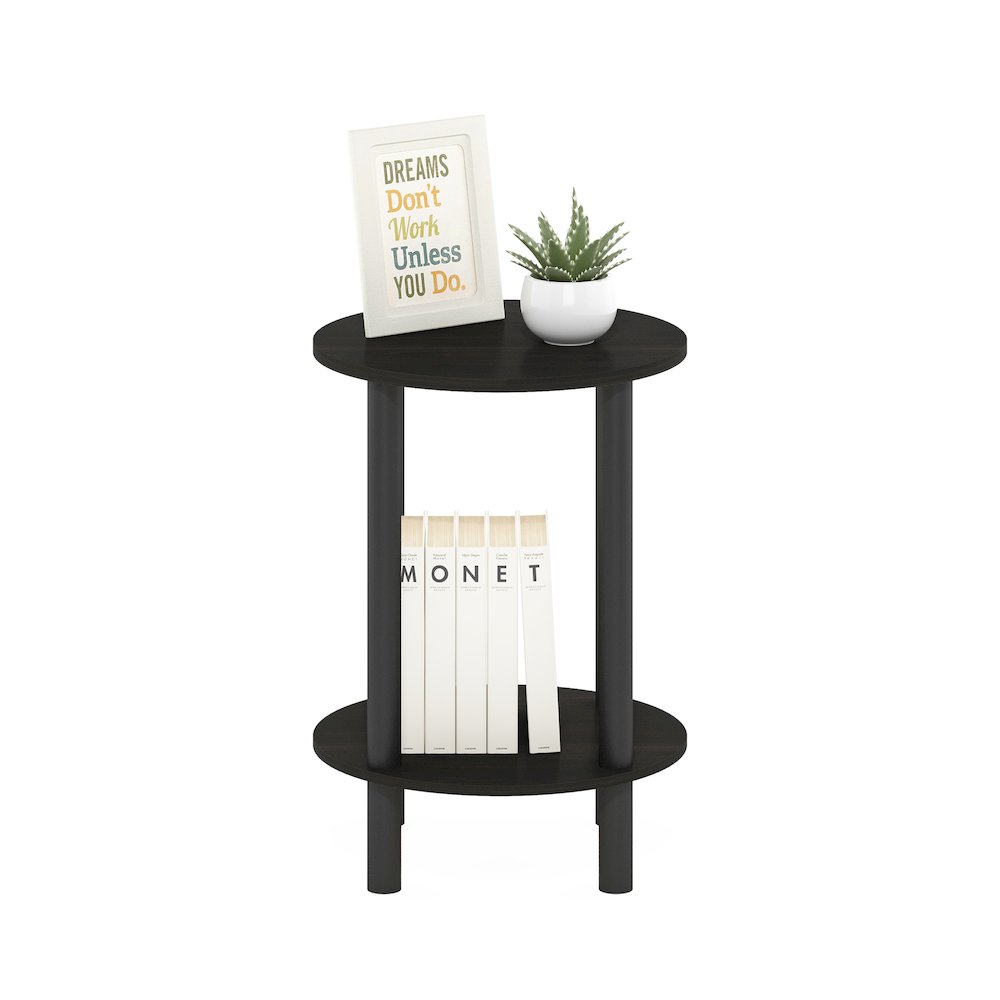 2-Tier Round Wooden End Table, Side Table, Espresso/Black