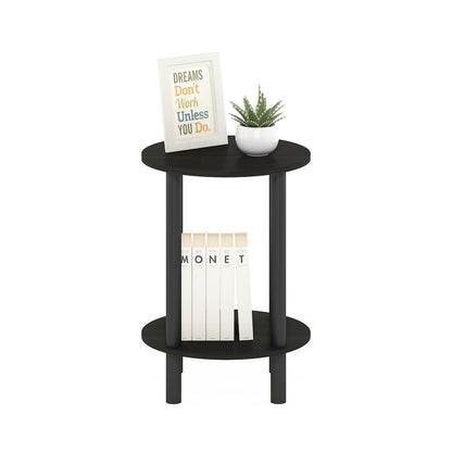 2-Tier Round Wooden End Table, Side Table, Espresso/Black