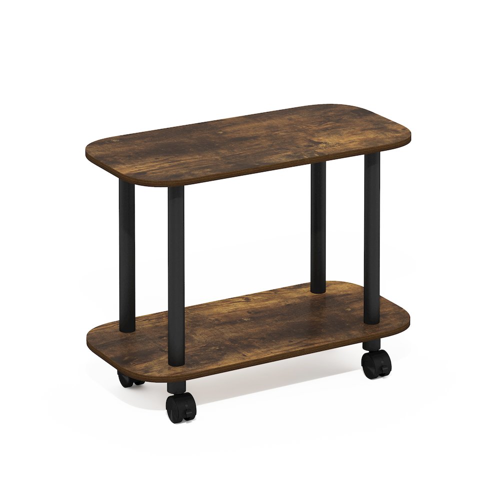 Turn-N-Tube Modern Oval End Table, Side Table with Casters, Amber Pine/Black