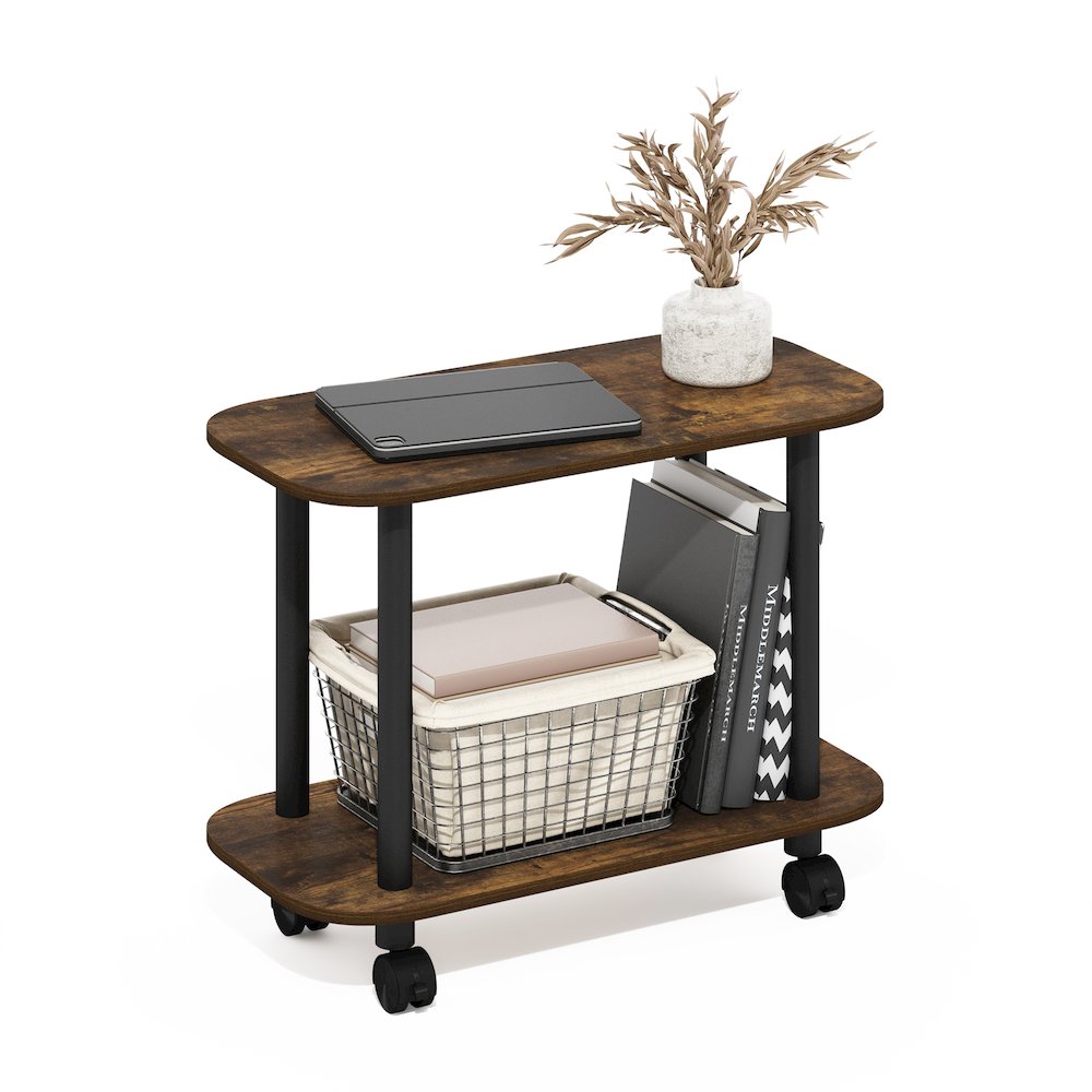 Turn-N-Tube Modern Oval End Table, Side Table with Casters, Amber Pine/Black