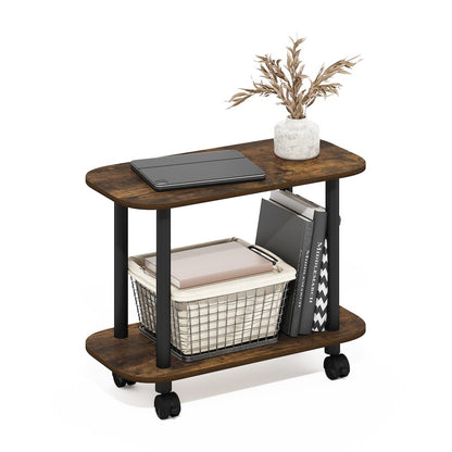 Turn-N-Tube Modern Oval End Table, Side Table with Casters, Amber Pine/Black