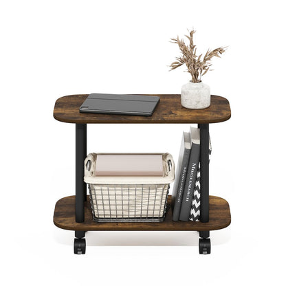 Turn-N-Tube Modern Oval End Table, Side Table with Casters, Amber Pine/Black