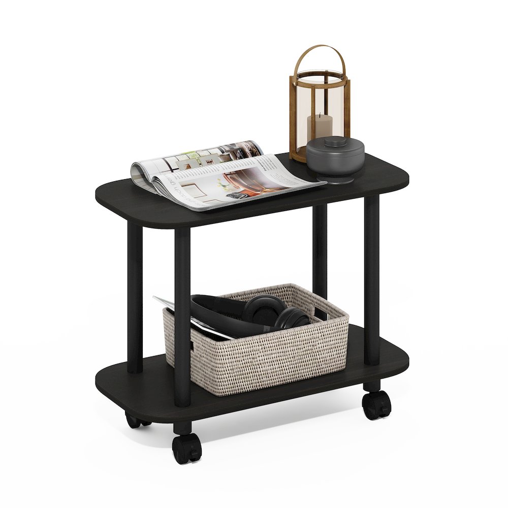 Turn-N-Tube Modern Oval End Table, Side Table with Casters, Espresso/Black