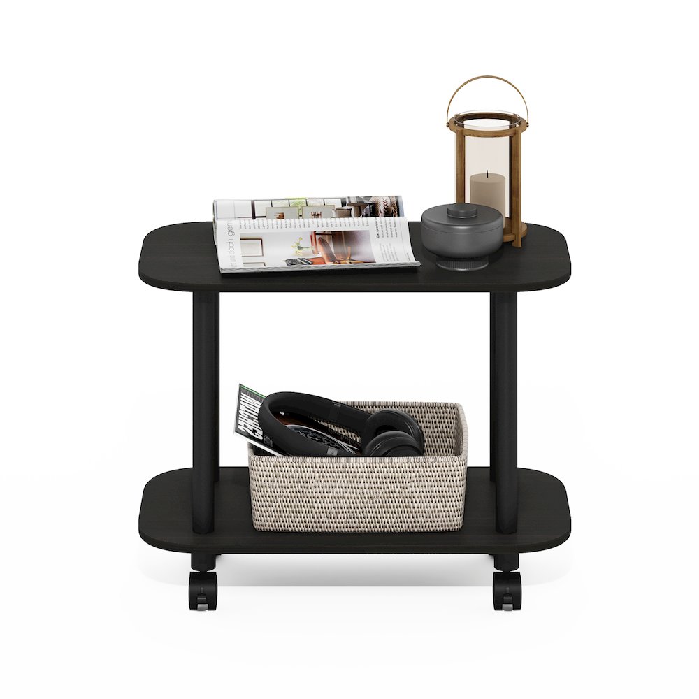 Turn-N-Tube Modern Oval End Table, Side Table with Casters, Espresso/Black