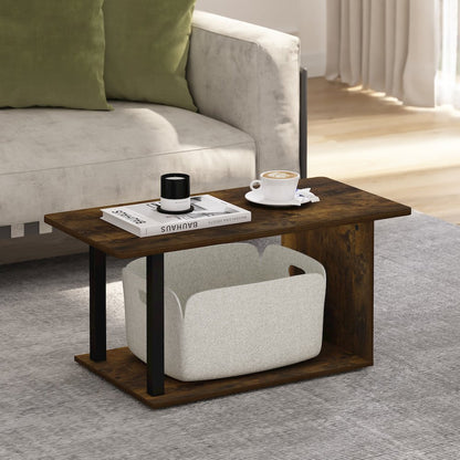 2-Tier Modern Coffee Table with Open Shelf, Amber Oak