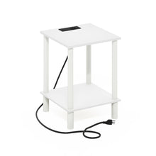 2-Tier Side Table, End Table with USB and Type-C Charging Port, White/White
