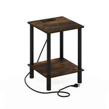 2-Tier Side Table, End Table with USB and Type-C Charging Port, Amber Pine/Black