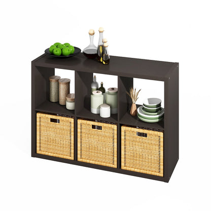 6-Cube Kitchen Storage, Bakers Rack, Kitchen Island with Storage, Black Oak