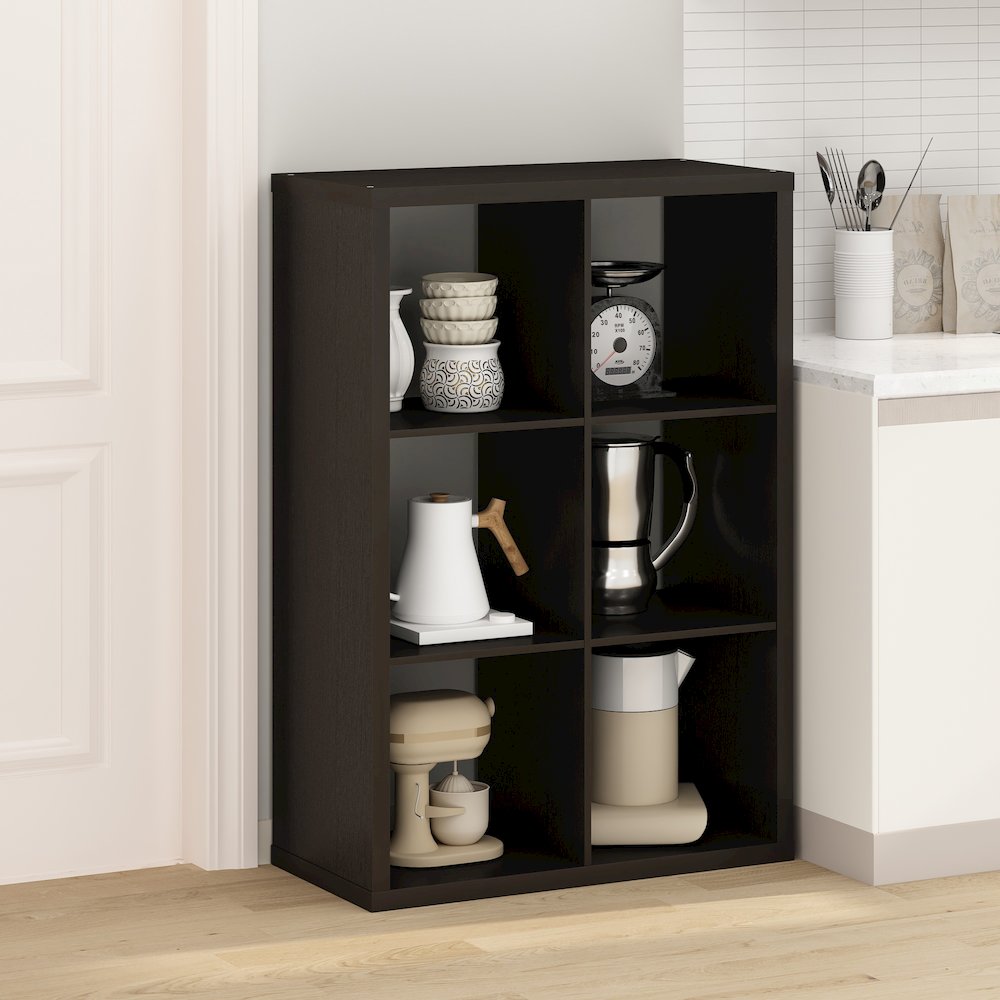 6-Cube Kitchen Storage, Bakers Rack, Kitchen Island with Storage, Black Oak