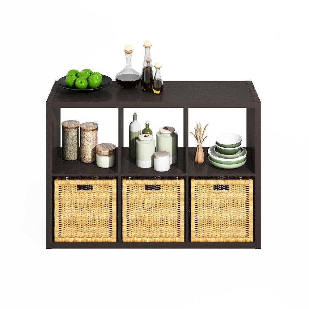 6-Cube Kitchen Storage, Bakers Rack, Kitchen Island with Storage, Black Oak
