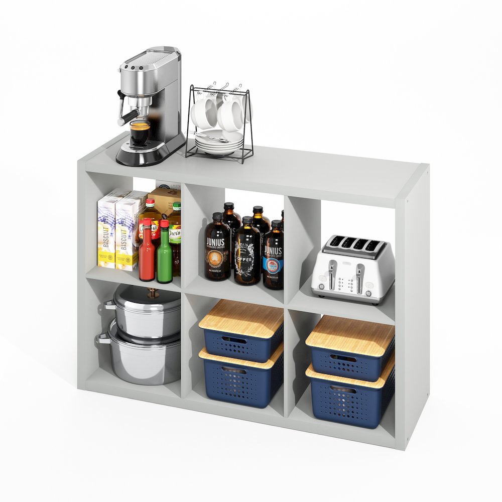 6-Cube Kitchen Storage, Bakers Rack, Kitchen Island with Storage, Pale Grey