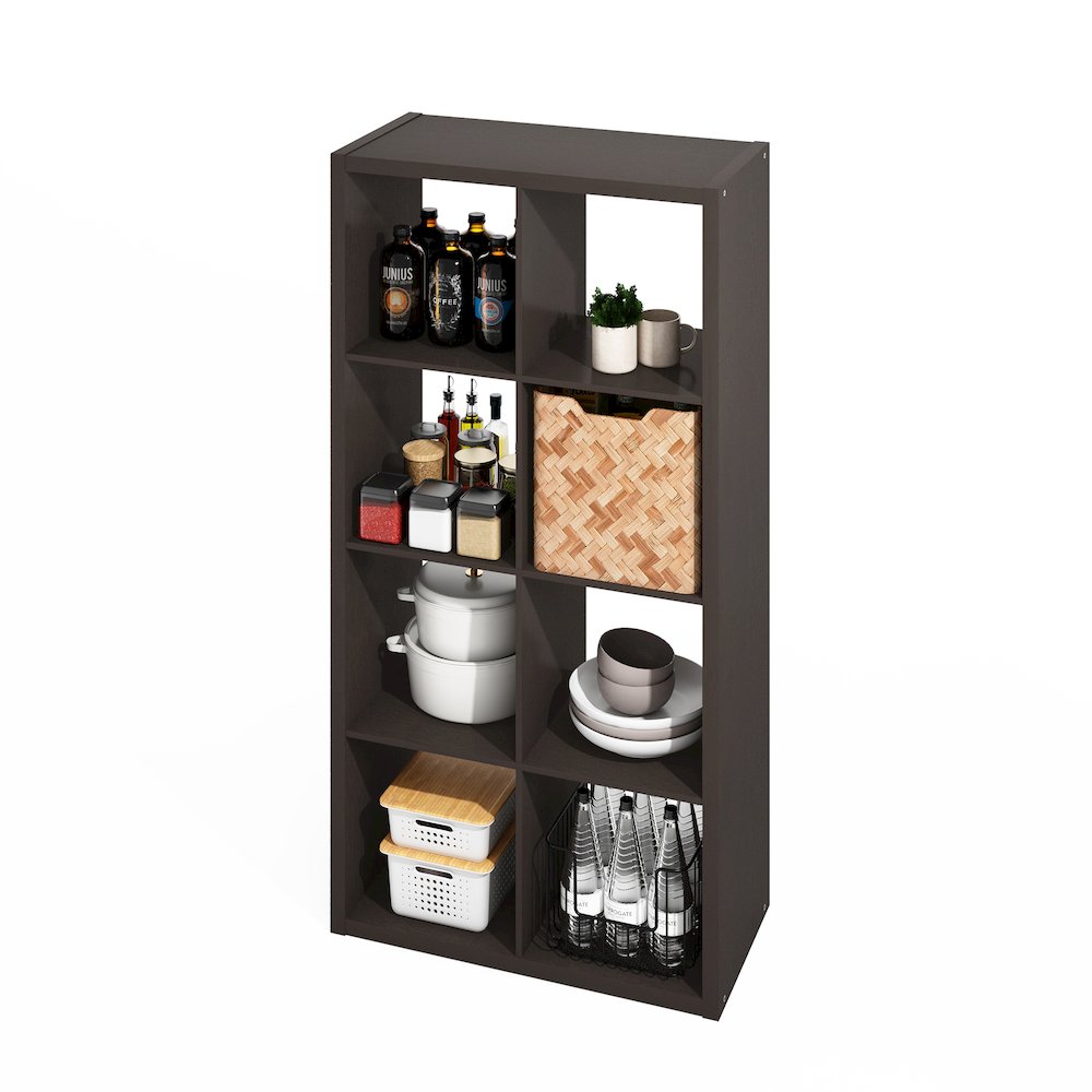 8-Cube Kitchen Storage, Bakers Rack, Kitchen Island with Storage, Black Oak