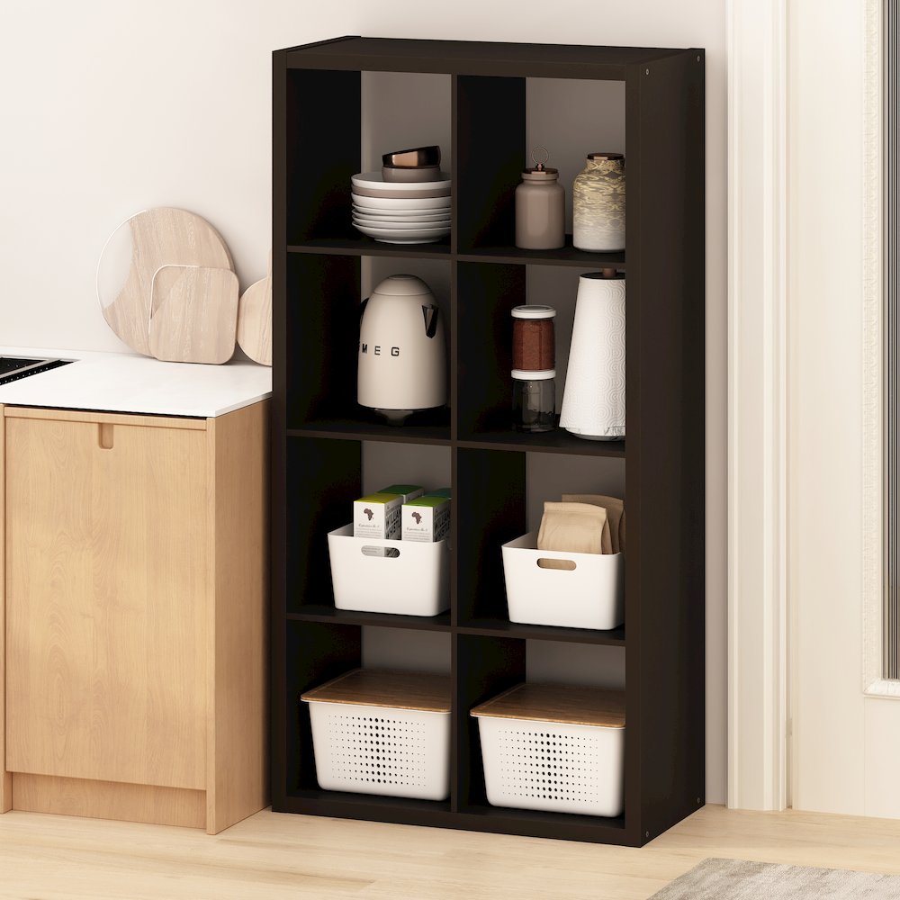 8-Cube Kitchen Storage, Bakers Rack, Kitchen Island with Storage, Black Oak