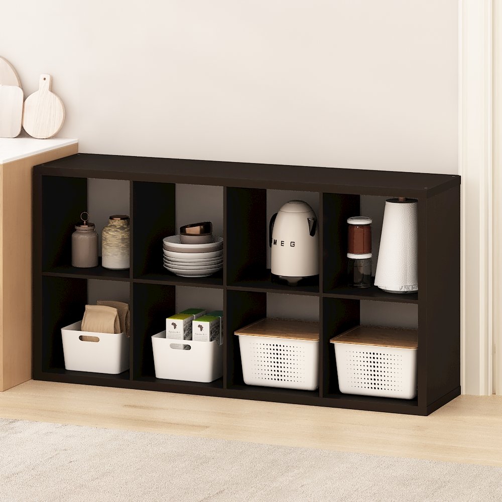 8-Cube Kitchen Storage, Bakers Rack, Kitchen Island with Storage, Black Oak