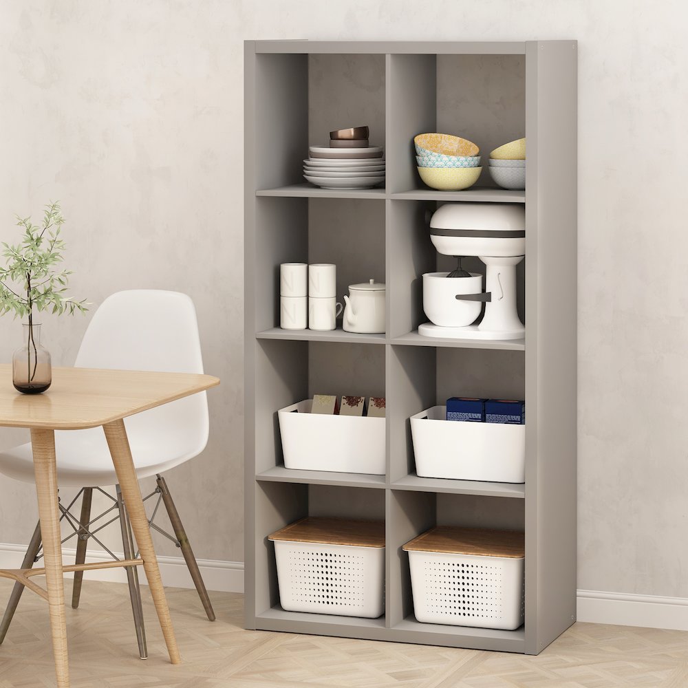 8-Cube Kitchen Storage, Bakers Rack, Kitchen Island with Storage, Pale Grey
