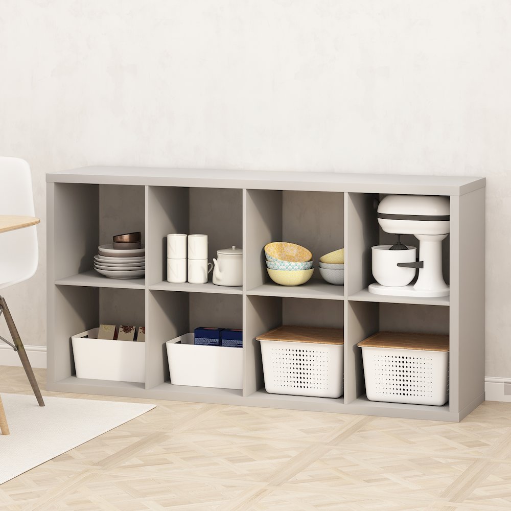 8-Cube Kitchen Storage, Bakers Rack, Kitchen Island with Storage, Pale Grey