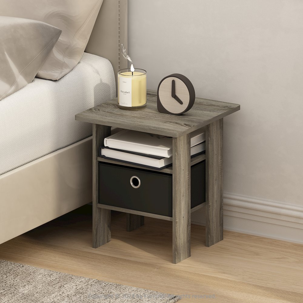 Tidur Bedside Table Nightstand with Bin Drawer, French Oak/Black