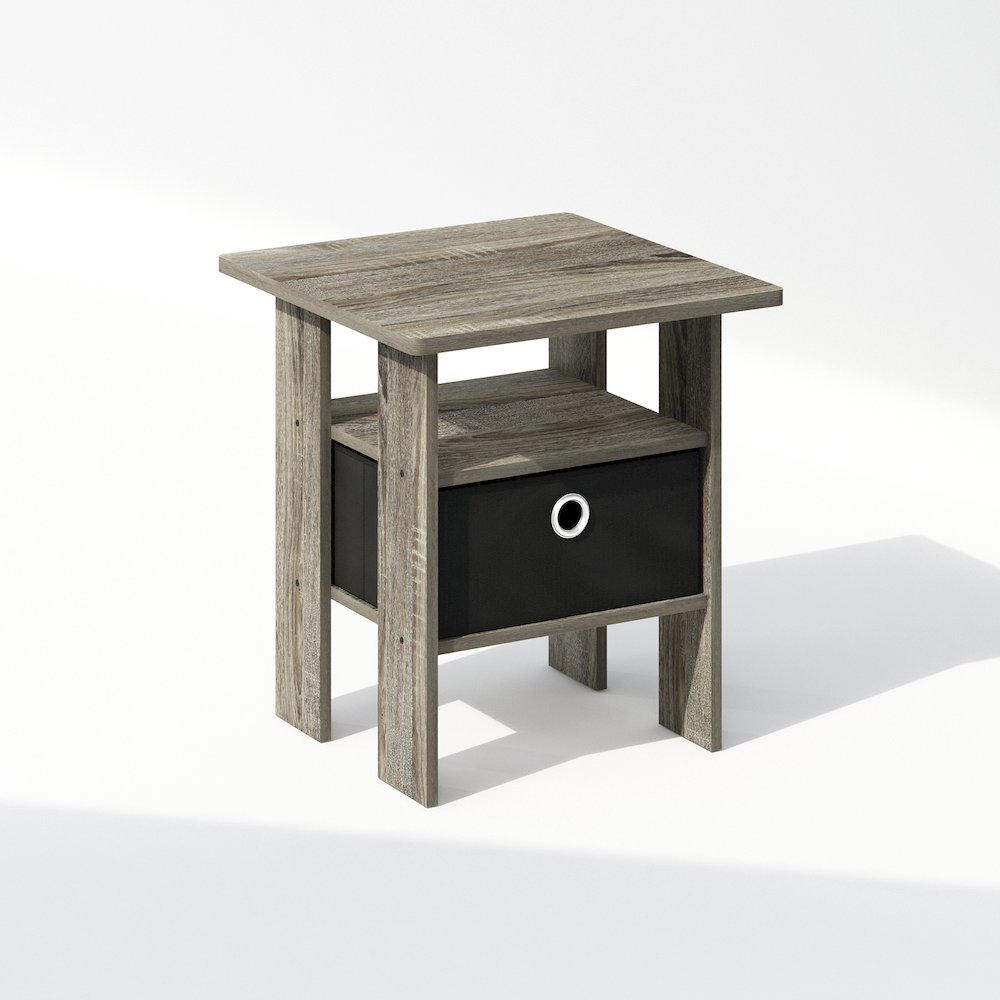 Tidur Bedside Table Nightstand with Bin Drawer, French Oak/Black