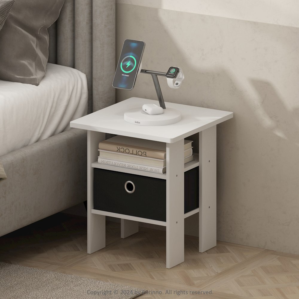 Tidur Bedside Table Nightstand with Bin Drawer, White/Black