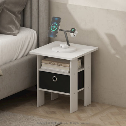 Tidur Bedside Table Nightstand with Bin Drawer, White/Black