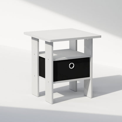 Tidur Bedside Table Nightstand with Bin Drawer, White/Black