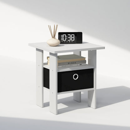 Tidur Bedside Table Nightstand with Bin Drawer, White/Black