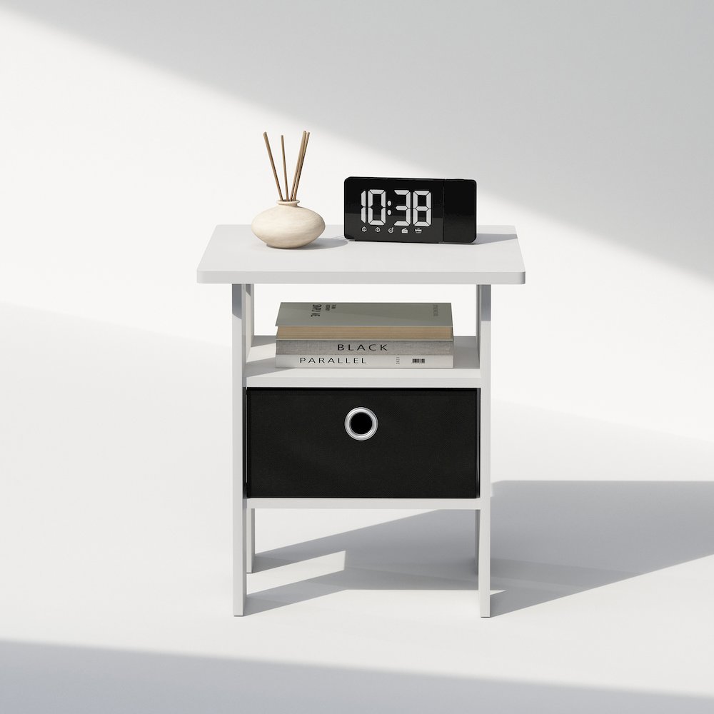 Tidur Bedside Table Nightstand with Bin Drawer, White/Black