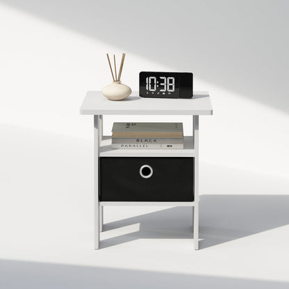 Tidur Bedside Table Nightstand with Bin Drawer, White/Black