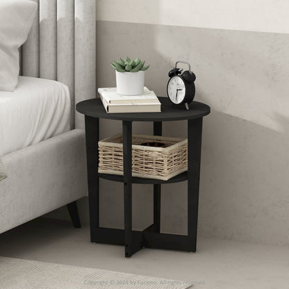 Tidur Oval Nightstand, Bedside Table with Open Shleves, Walnut