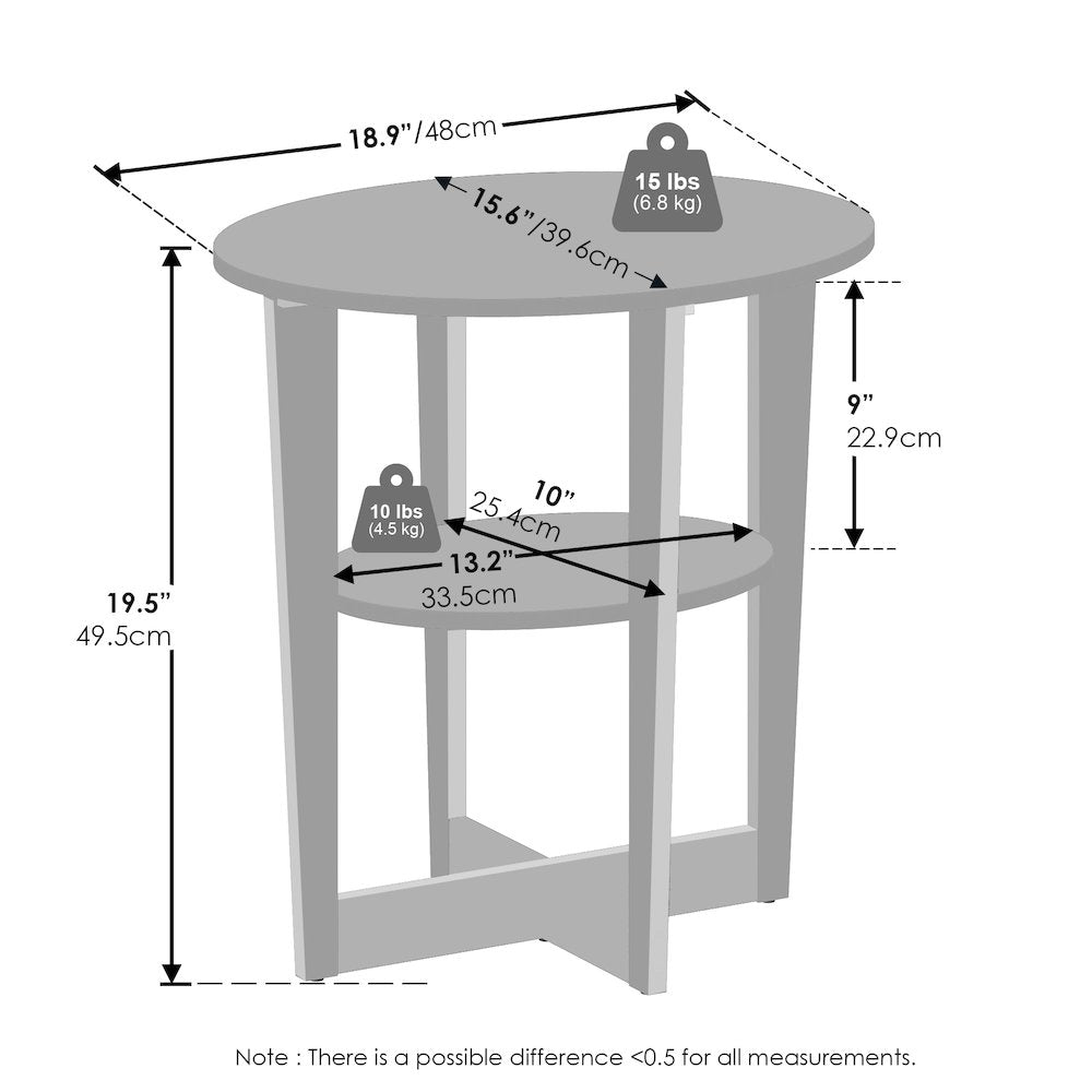 Tidur Oval Nightstand, Bedside Table with Open Shleves, Walnut