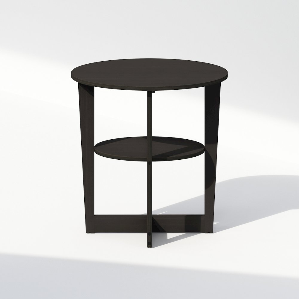 Tidur Oval Nightstand, Bedside Table with Open Shleves, Walnut
