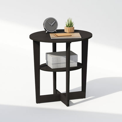 Tidur Oval Nightstand, Bedside Table with Open Shleves, Walnut