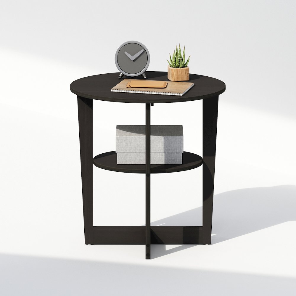 Tidur Oval Nightstand, Bedside Table with Open Shleves, Walnut