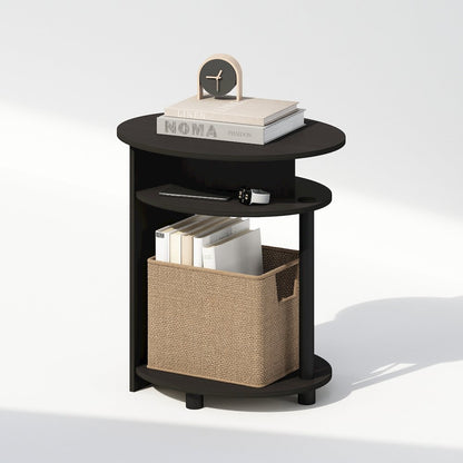 Tidur Simple Design Oval Nightstand, Bedside Table, Walnut