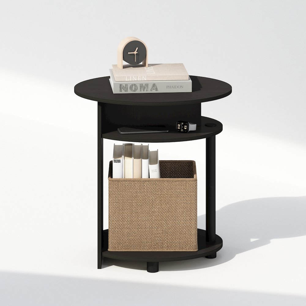 Tidur Simple Design Oval Nightstand, Bedside Table, Walnut