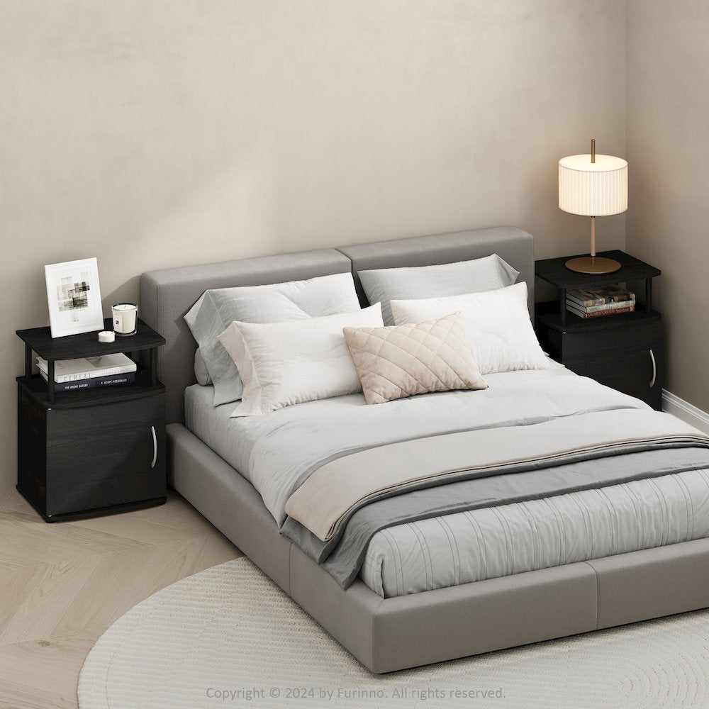 Tidur Utility Design Nightstand, Bedside Table, Black, Set of 2