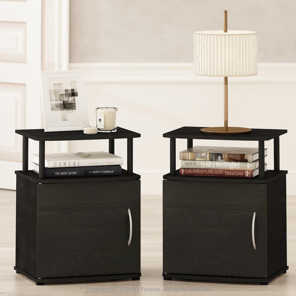 Tidur Utility Design Nightstand, Bedside Table, Black, Set of 2