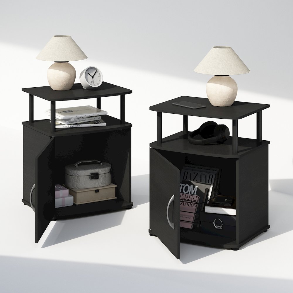 Tidur Utility Design Nightstand, Bedside Table, Black, Set of 2