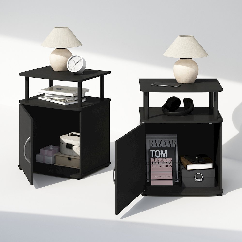 Tidur Utility Design Nightstand, Bedside Table, Black, Set of 2