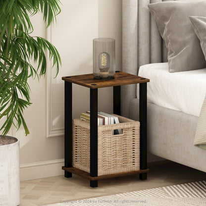 Simplistic Compact Bedside Table, Nightstand, Amber Pine/Black