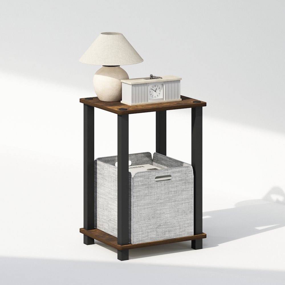 Simplistic Compact Bedside Table, Nightstand, Amber Pine/Black