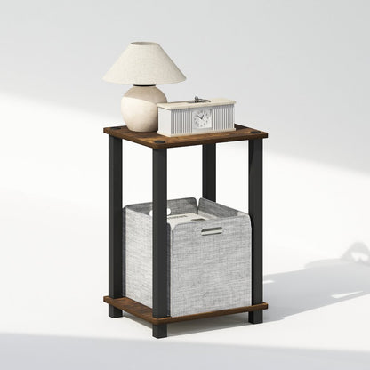 Simplistic Compact Bedside Table, Nightstand, Amber Pine/Black