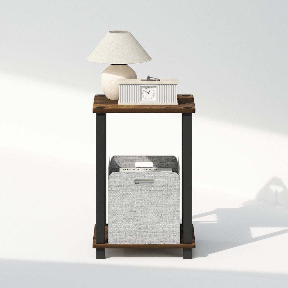 Simplistic Compact Bedside Table, Nightstand, Amber Pine/Black