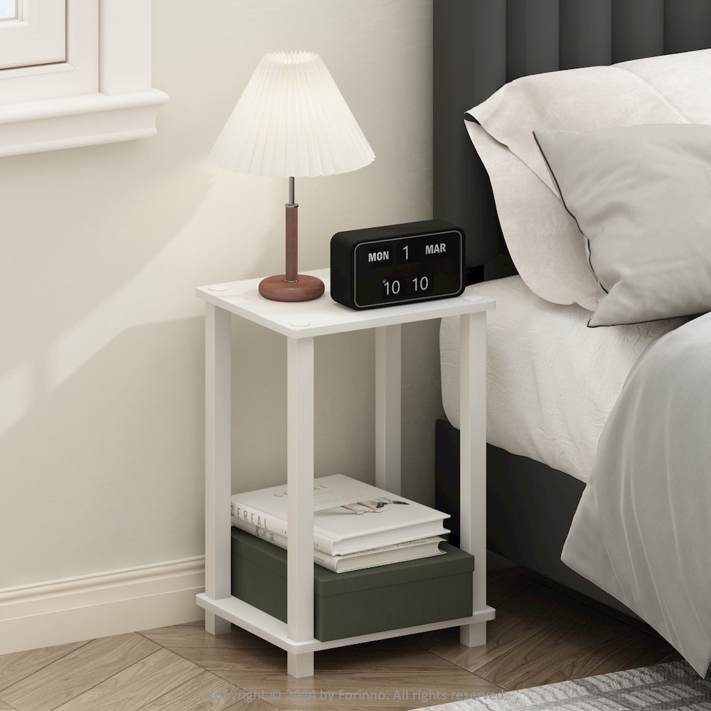 Simplistic Compact Bedside Table, Nightstand, White/White