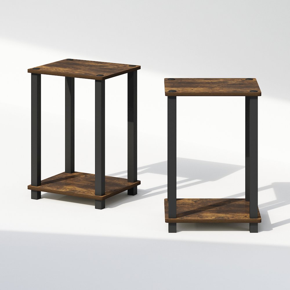 Simplistic Compact Bedside Table, Nightstand, Amber Pine/Black, Set of 2