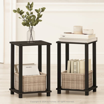 Simplistic Compact Bedside Table, Nightstand, Espresso/Black, Set of 2
