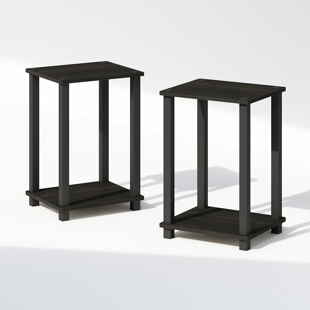 Simplistic Compact Bedside Table, Nightstand, Espresso/Black, Set of 2