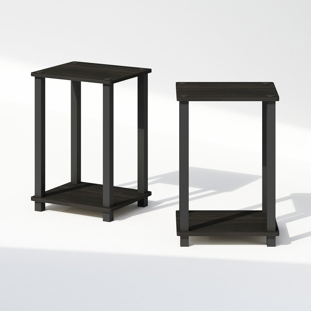 Simplistic Compact Bedside Table, Nightstand, Espresso/Black, Set of 2
